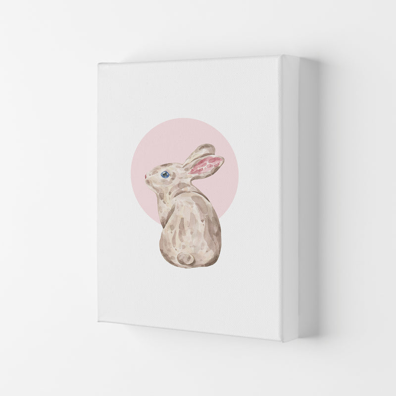 Watercolour Bunny With Pink Circle Modern Print, Animal Art Print Canvas