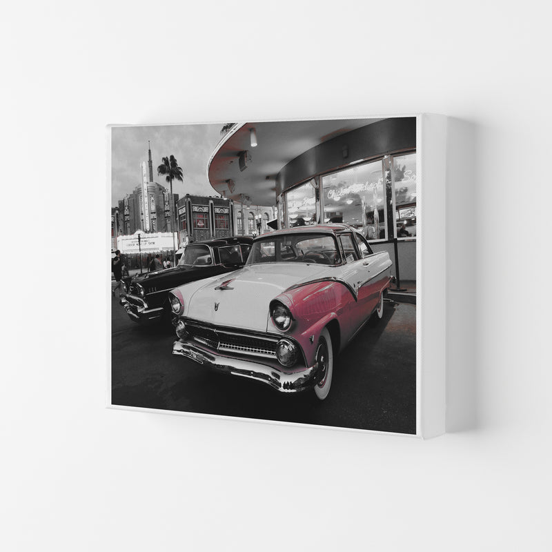 Vintage Pink And White Car Modern Print Canvas