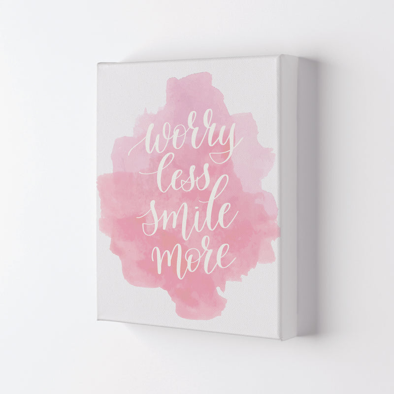 Worry Less Smile More Pink Watercolour Modern Print Canvas