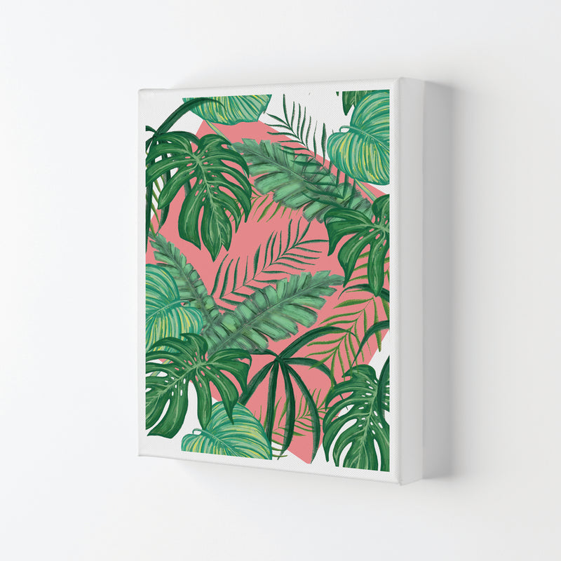 Abstract Leaves With Pink Background Modern Print, Framed Botanical Nature Art Canvas
