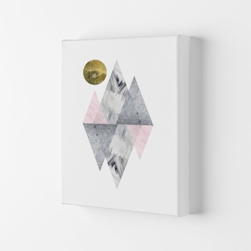 Luna Pink And Grey Diamonds With Gold Moon  Art Print by Pixy Paper Canvas