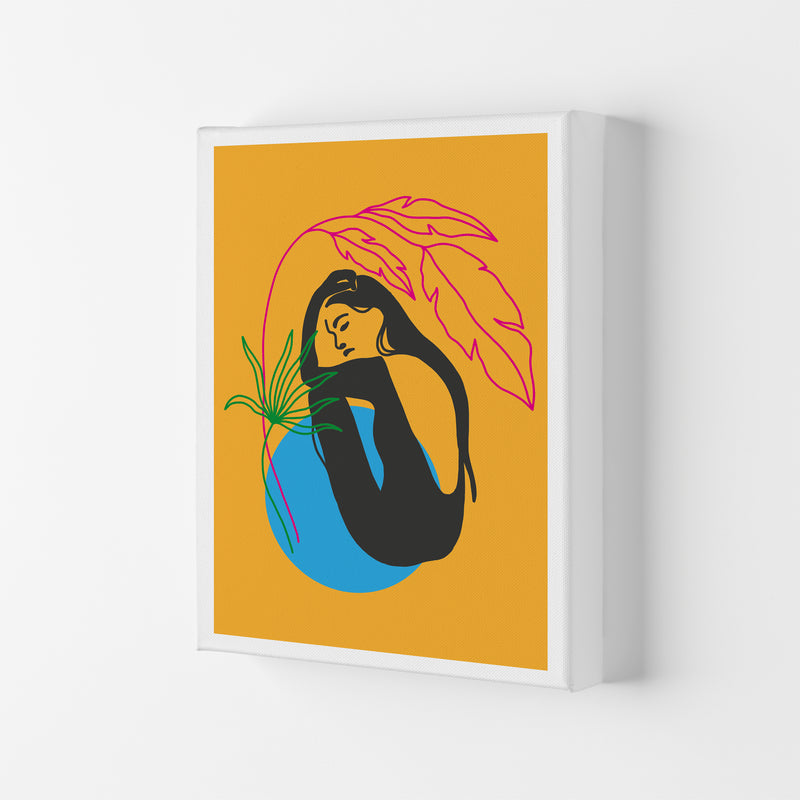 Girl Under Plant Yellow Neon Funk  Art Print by Pixy Paper Canvas