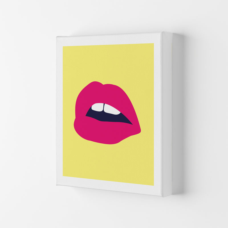 Pink Lips Yellow Back  Art Print by Pixy Paper Canvas