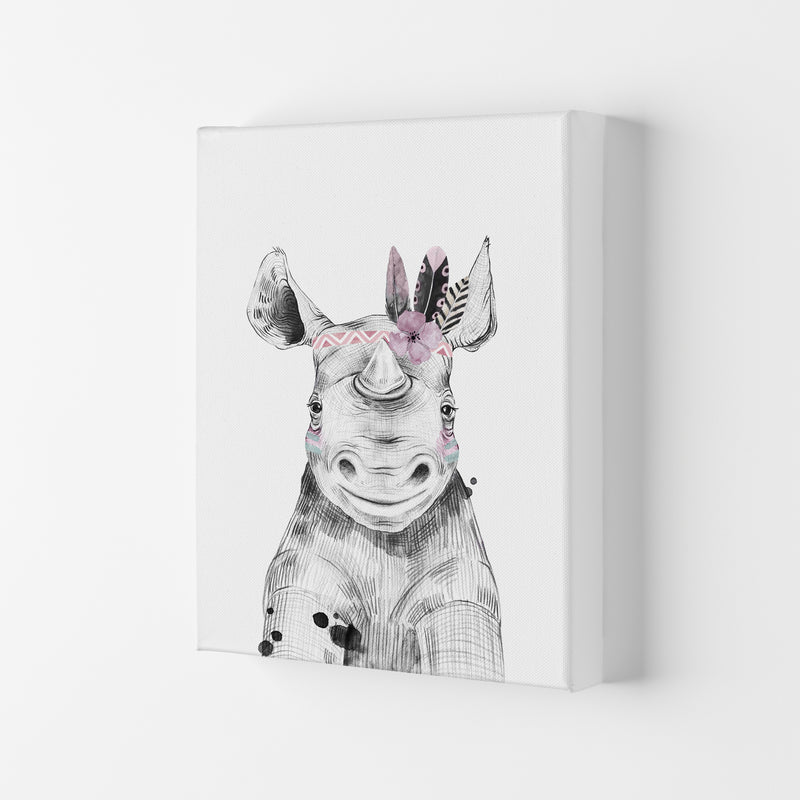 Safari Babies Rhino With Head Feathers  Art Print by Pixy Paper Canvas