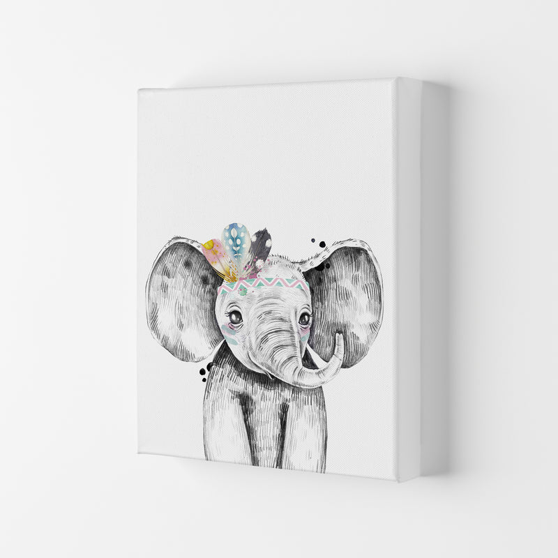 Safari Babies Elephant With Feathers  Art Print by Pixy Paper Canvas