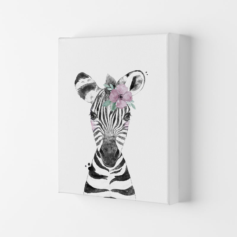 Safari Babies Zebra With Flower  Art Print by Pixy Paper Canvas