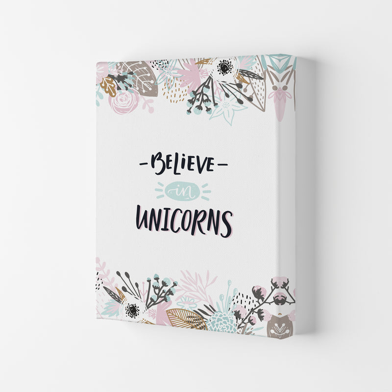Believe In Unicorns Floral  Art Print by Pixy Paper Canvas