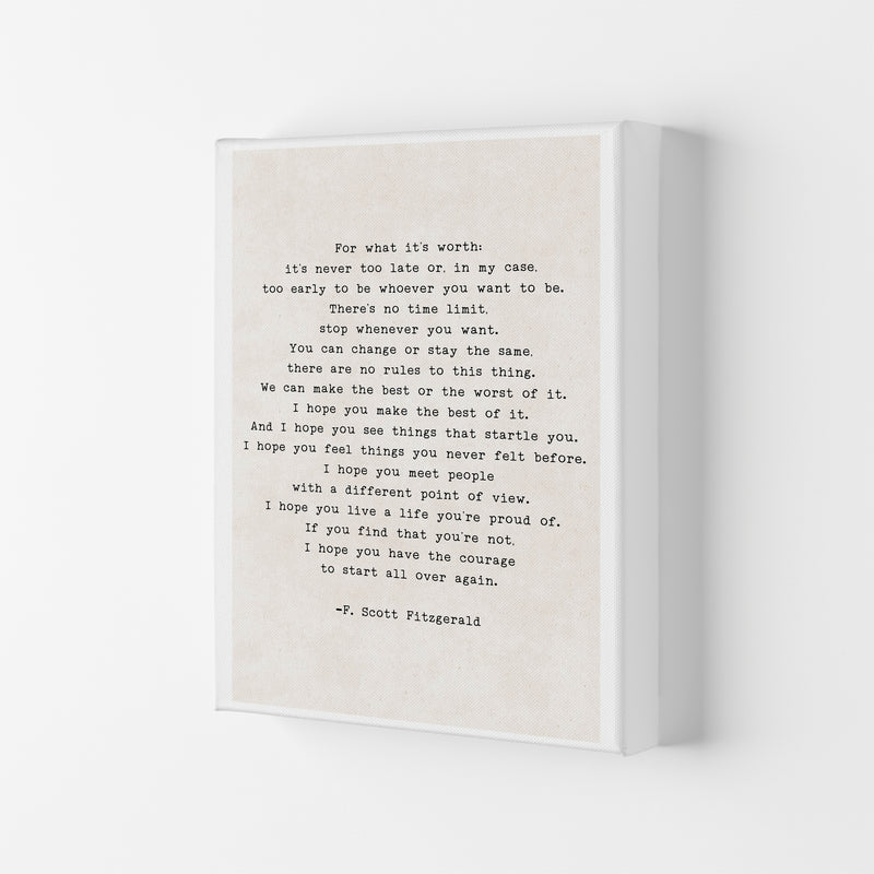 Start Again - Fitzgerald  Art Print by Pixy Paper Canvas