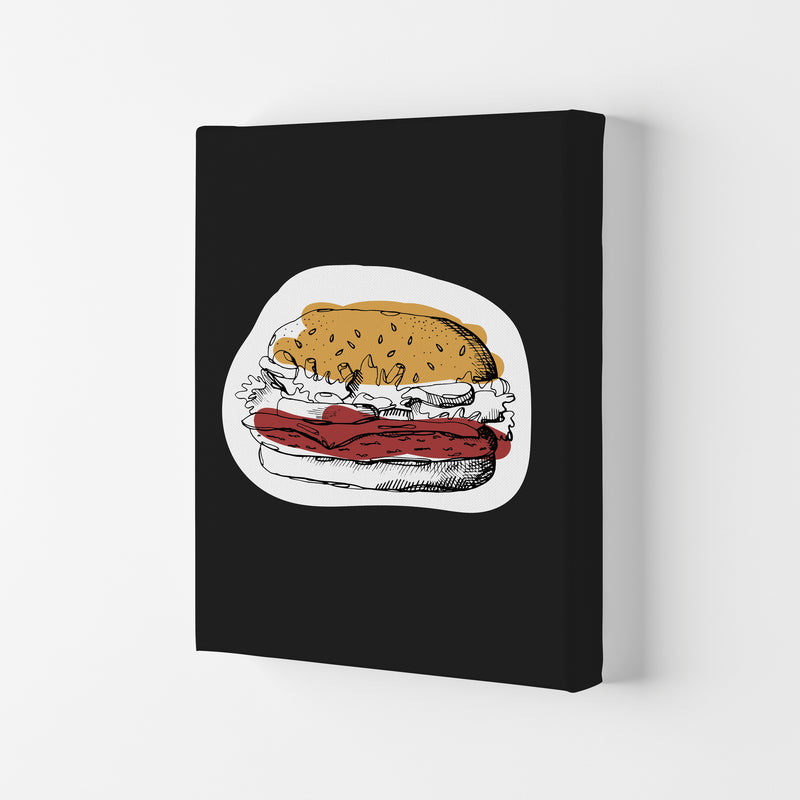 Kitchen Pop Burger Off Black Art Print by Pixy Paper Canvas