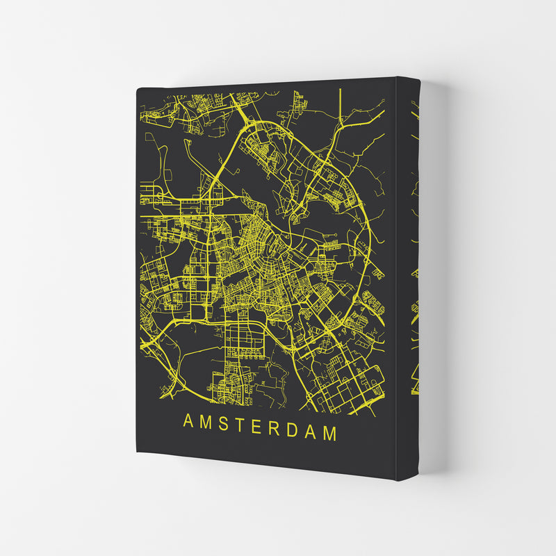 Amsterdam Map Neon Art Print by Pixy Paper Canvas