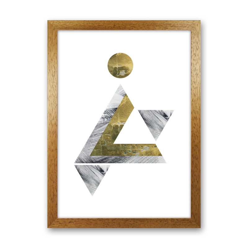 Gold And Grey Triangle With Moon Abstract Modern Print Oak Grain