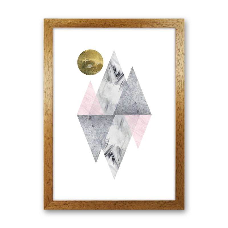 Pink And Grey Diamonds With Gold Moon Abstract Modern Print Oak Grain