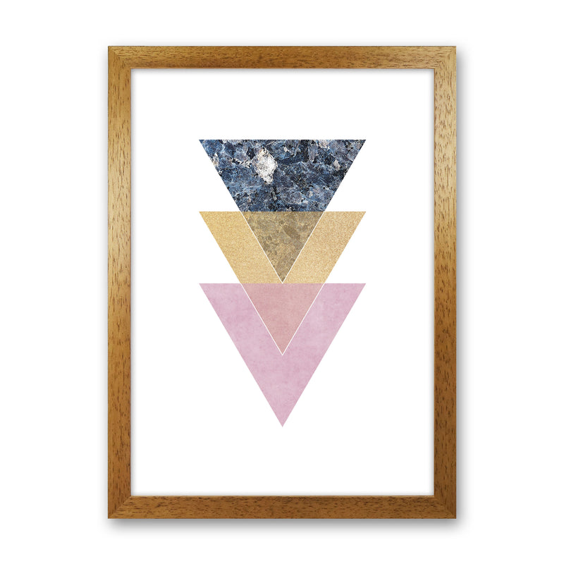 Blue, Gold And Pink Abstract Triangles Modern Print Oak Grain