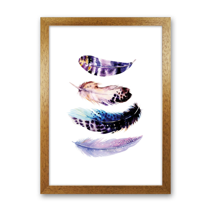 Purple Bird Feathers Abstract Modern Print Oak Grain