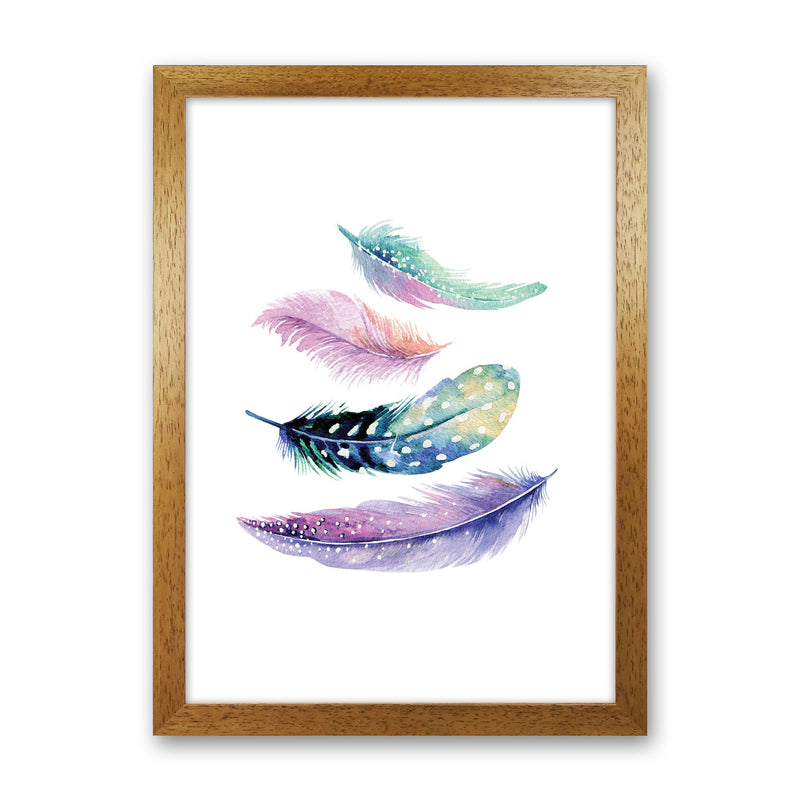 Turquoise And Purple Bird Feathers Abstract Modern Print Oak Grain