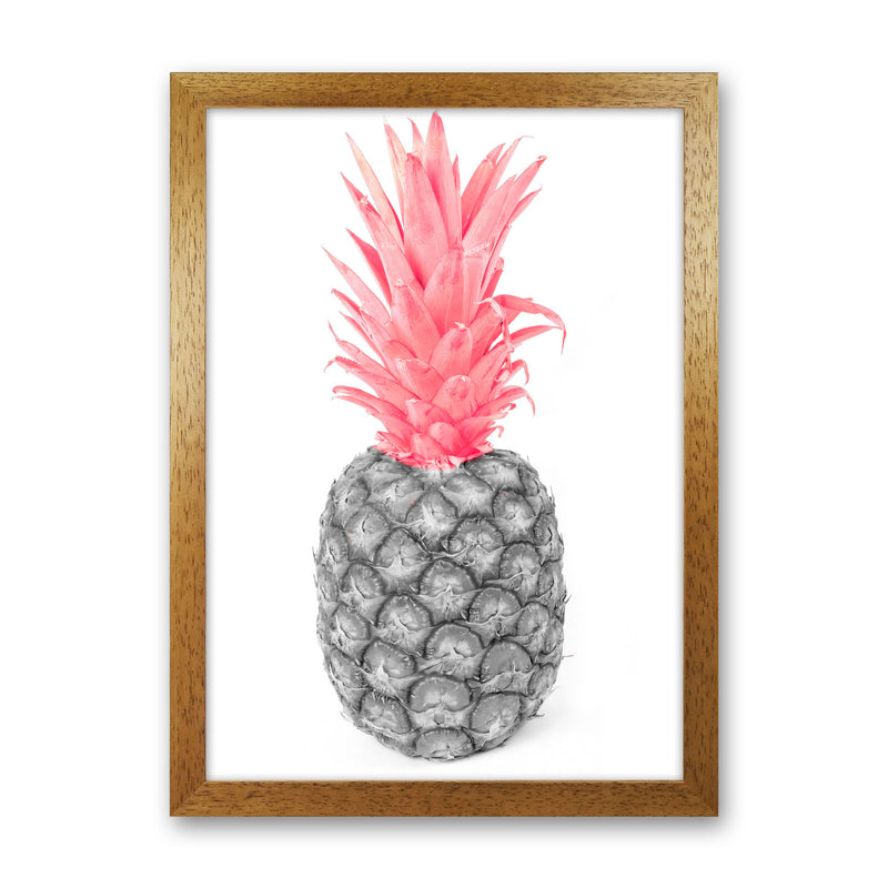 Black And Pink Pineapple Abstract Modern Print, Framed Kitchen Wall Art Oak Grain
