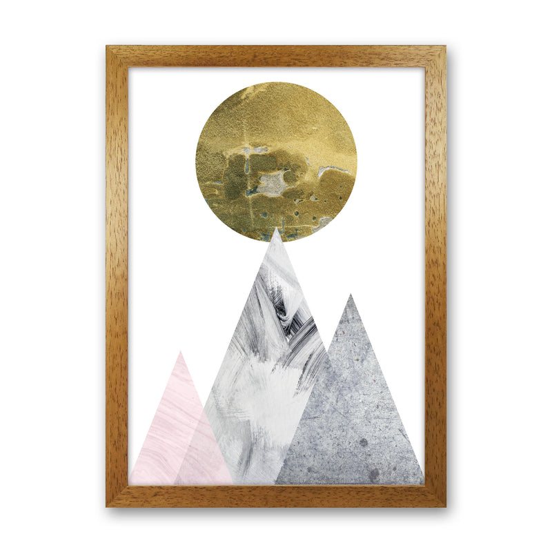 Pink And Grey Mountains Abstract Modern Print Oak Grain