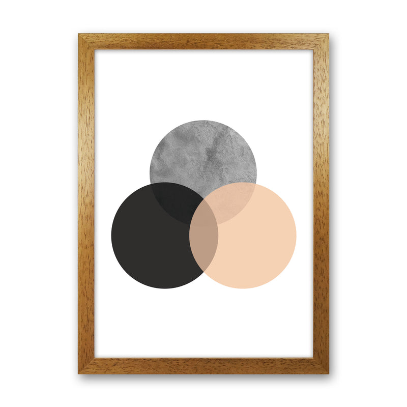 Peach And Black Abstract Circles Modern Print Oak Grain