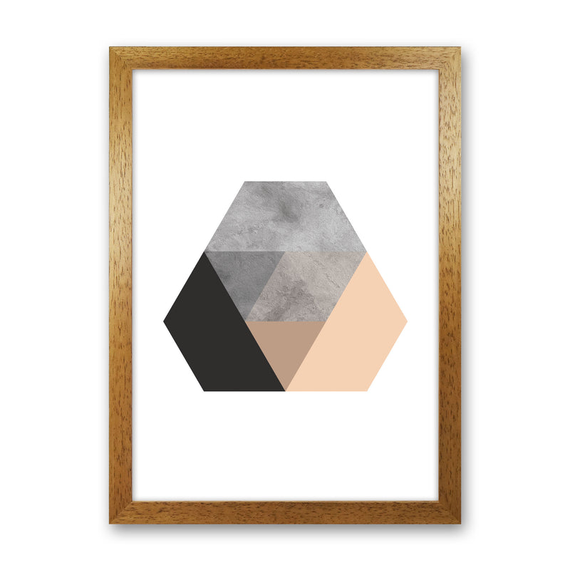 Peach And Black Abstract Hexagon Modern Print Oak Grain