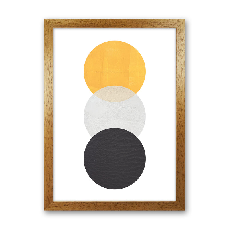 Yellow And Black Abstract Circles Modern Print Oak Grain