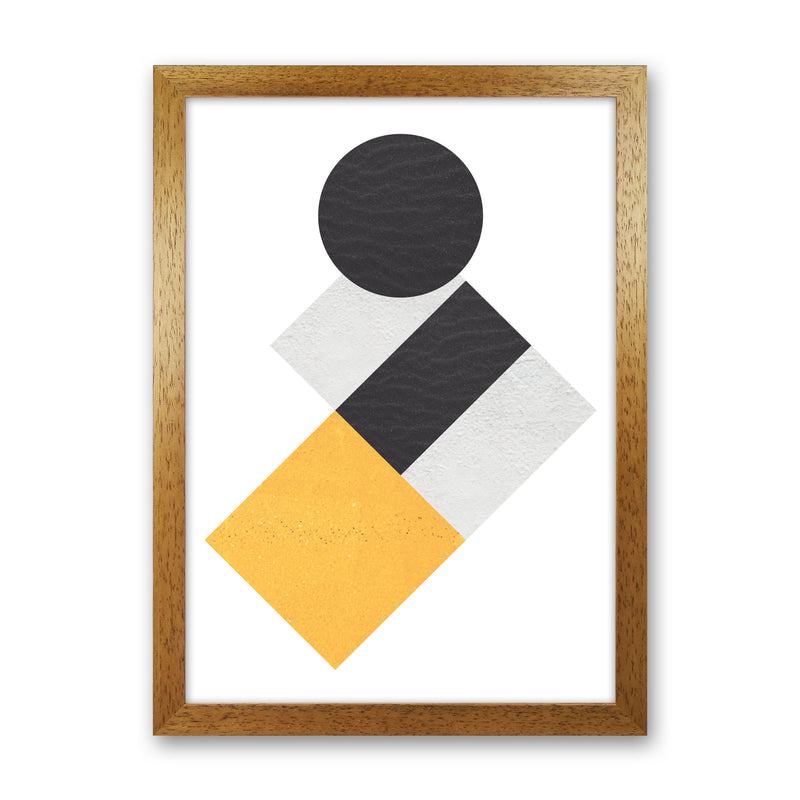 Yellow And Black Abstract Circles And Squares Modern Print Oak Grain