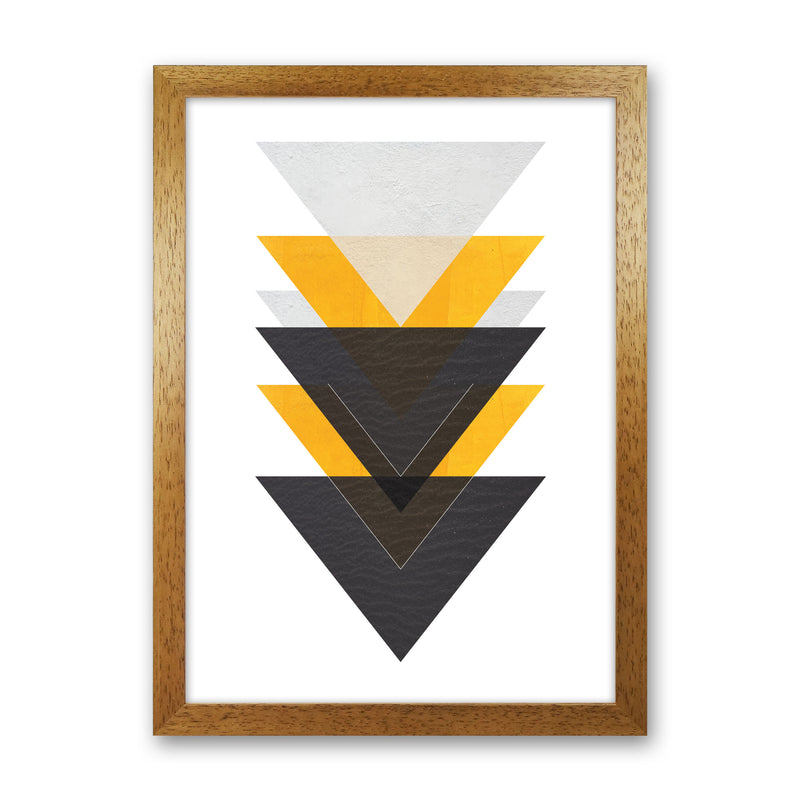 Yellow And Black Abstract Triangles Modern Print Oak Grain