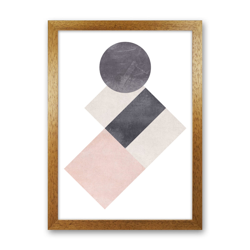 Cotton, Pink And Grey Abstract Squares And Circle Modern Print Oak Grain