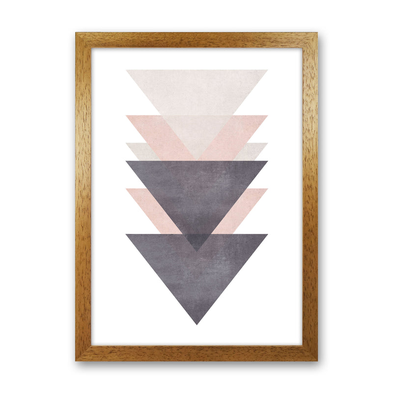 Cotton, Pink And Grey Abstract Triangles Modern Print Oak Grain