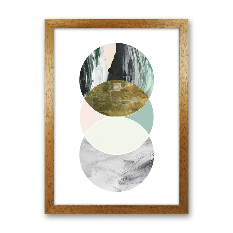 Textured Peach, Green And Grey Abstract Circles Modern Print Oak Grain