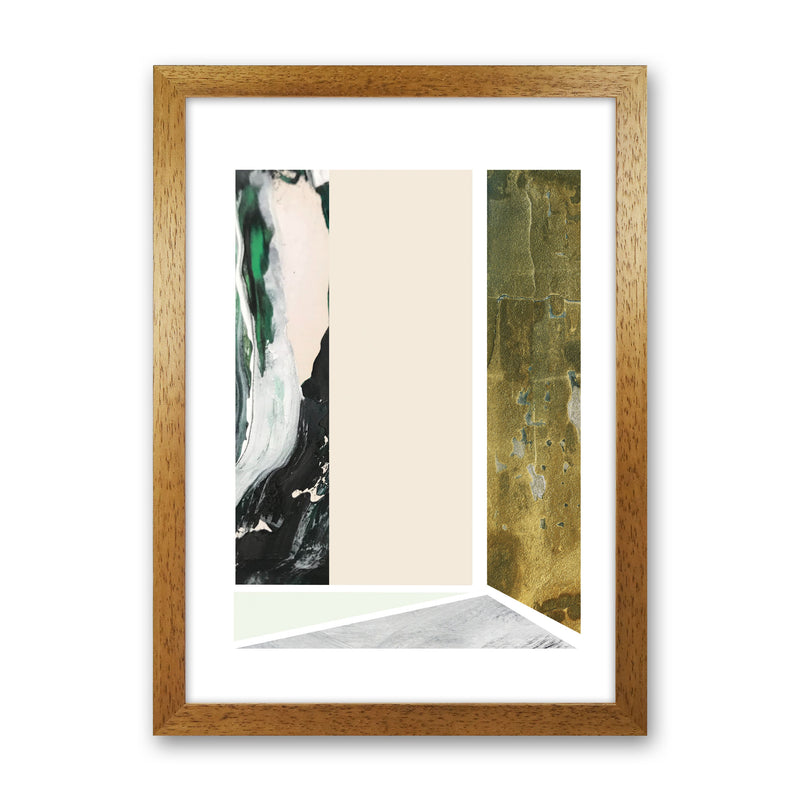 Textured Peach, Green And Grey Abstract Rectangle Shapes Modern Print Oak Grain