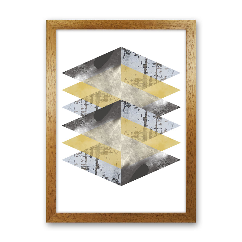 Scuff, Yellow And Grey Abstract Triangles Modern Print Oak Grain