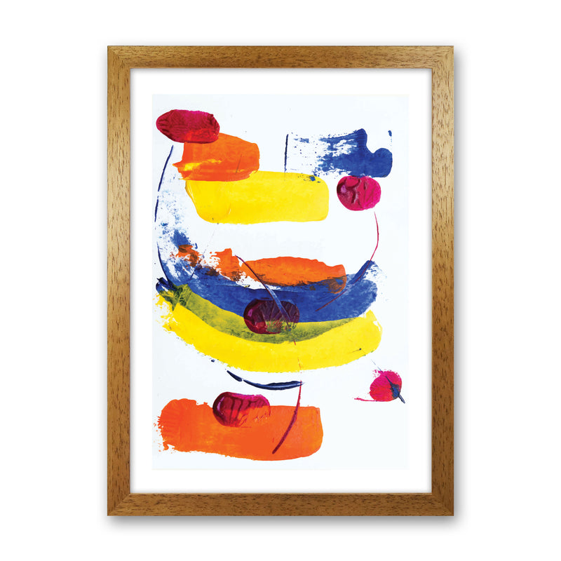 Bright Yellow, Blue and Red Abstract Paint Strokes Modern Print Oak Grain