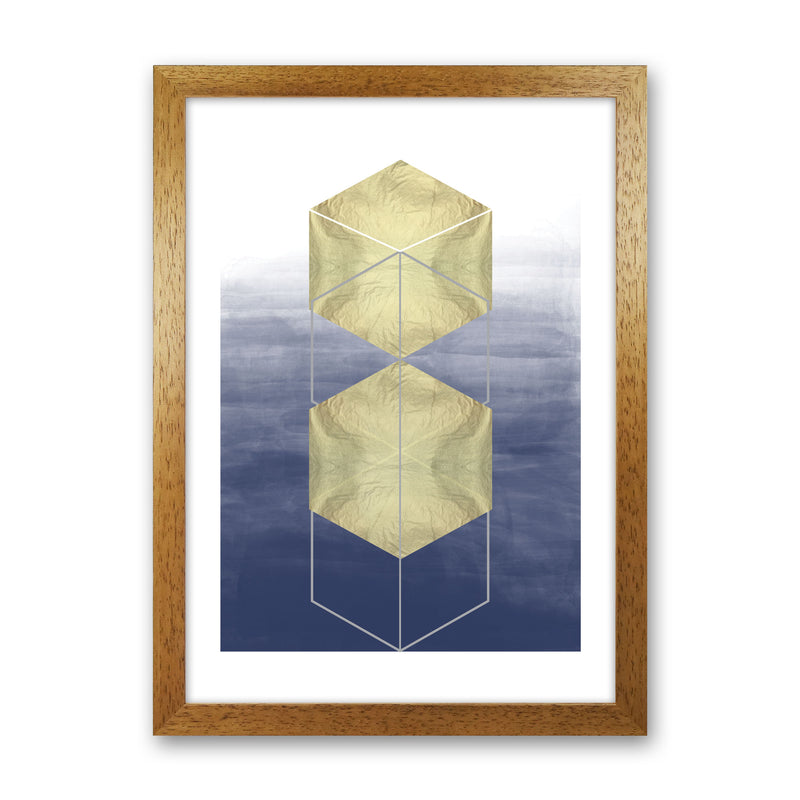 Navy And Gold Abstract Hexagons Modern Print Oak Grain