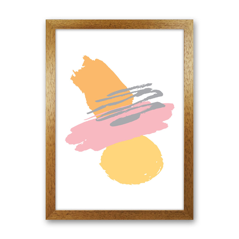 Pink And Orange Abstract Paint Shapes Modern Print Oak Grain