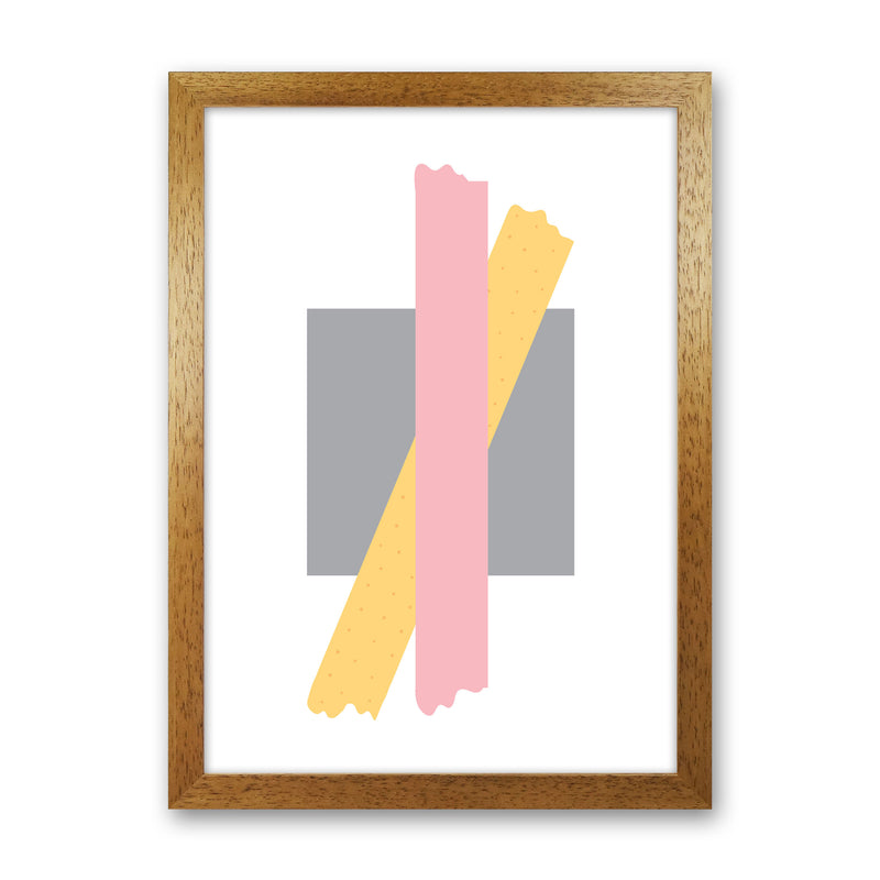 Grey Square With Pink And Yellow Bow Abstract Modern Print Oak Grain