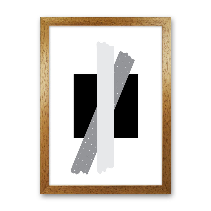 Black Square With Grey Bow Abstract Modern Print Oak Grain