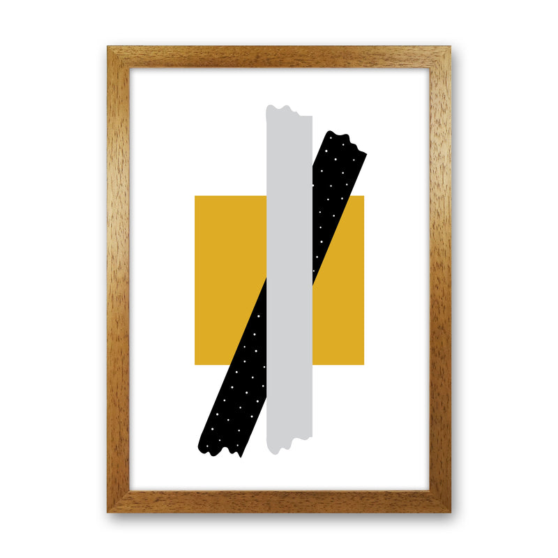 Yellow Square With Grey And Black Bow Abstract Modern Print Oak Grain