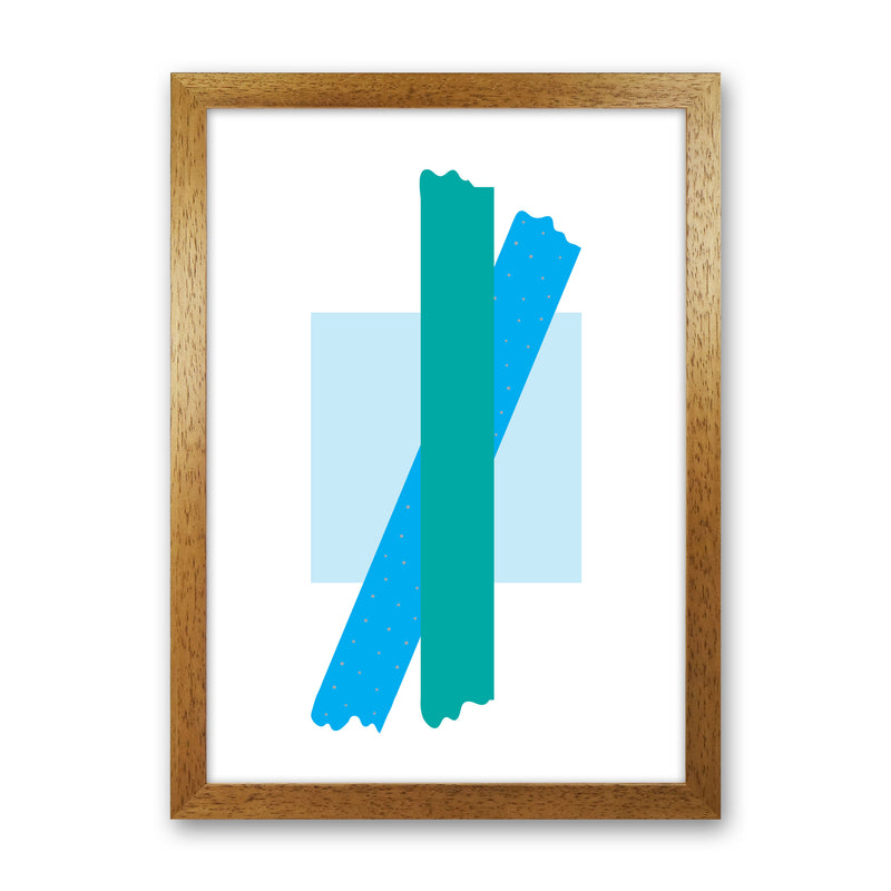 Blue Square With Blue And Teal Bow Abstract Modern Print Oak Grain