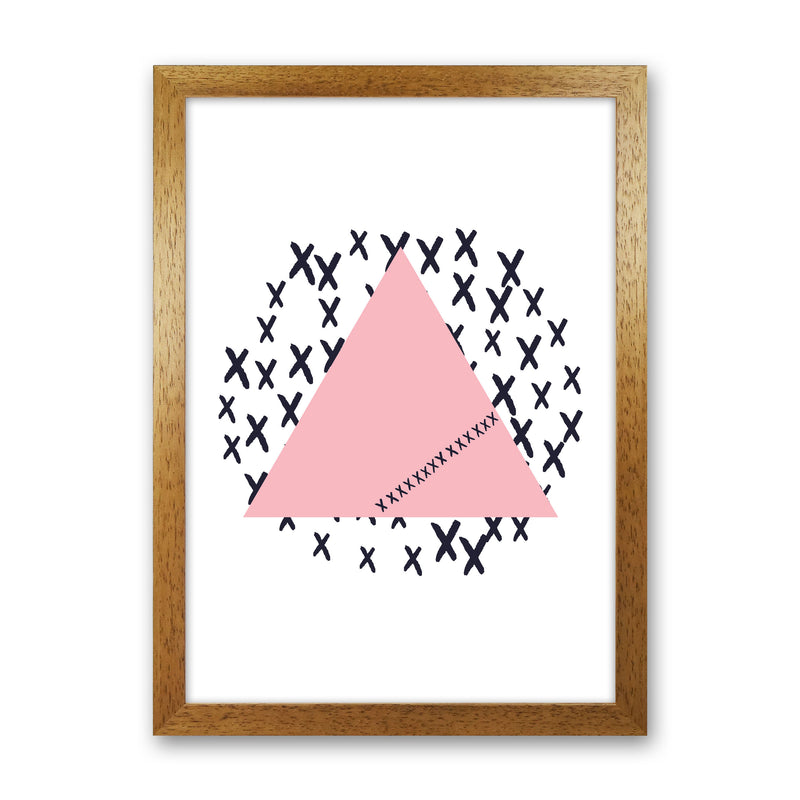 Pink Triangle With Crosses Abstract Modern Print Oak Grain