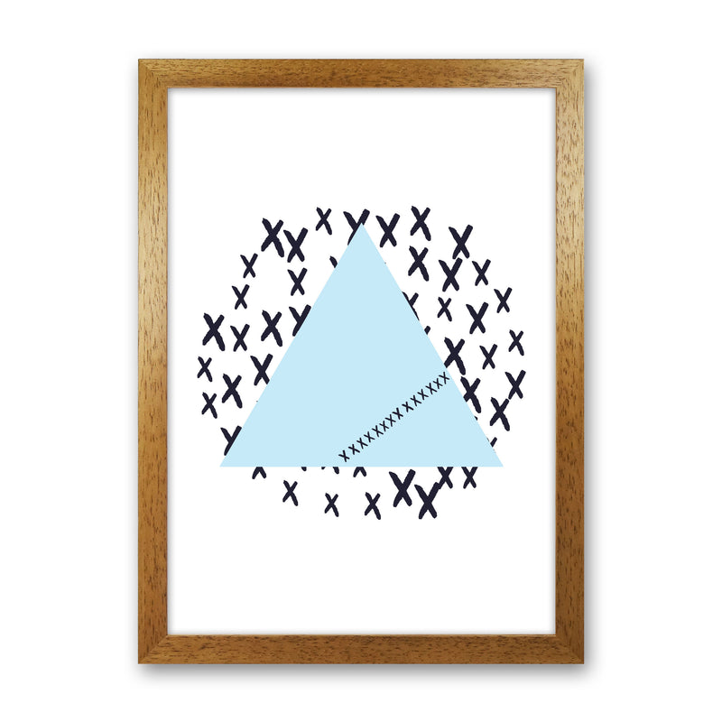 Blue Triangle With Crosses Abstract Modern Print Oak Grain