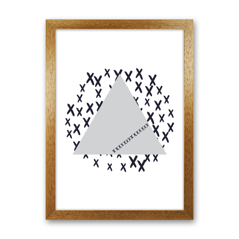Grey Triangle With Crosses Abstract Modern Print Oak Grain