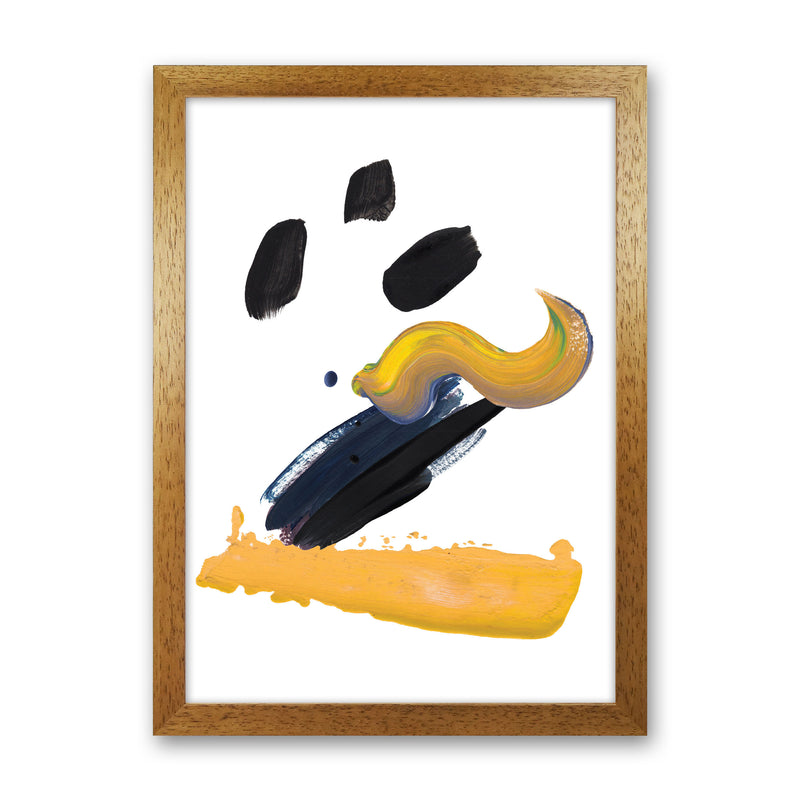 Mustard And Black Abstract Paint Strokes Modern Print Oak Grain