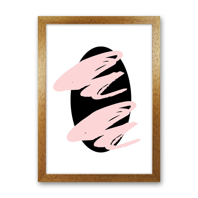Abstract Black Oval With Pink Strokes Modern Art Print Oak Grain