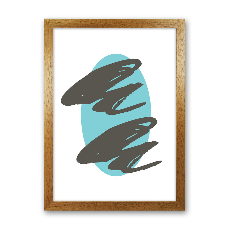 Abstract Teal Oval With Brown Strokes Modern Print Oak Grain