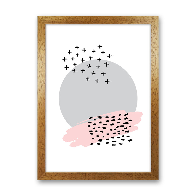 Abstract Grey Circle With Pink And Black Dashes Modern Print Oak Grain