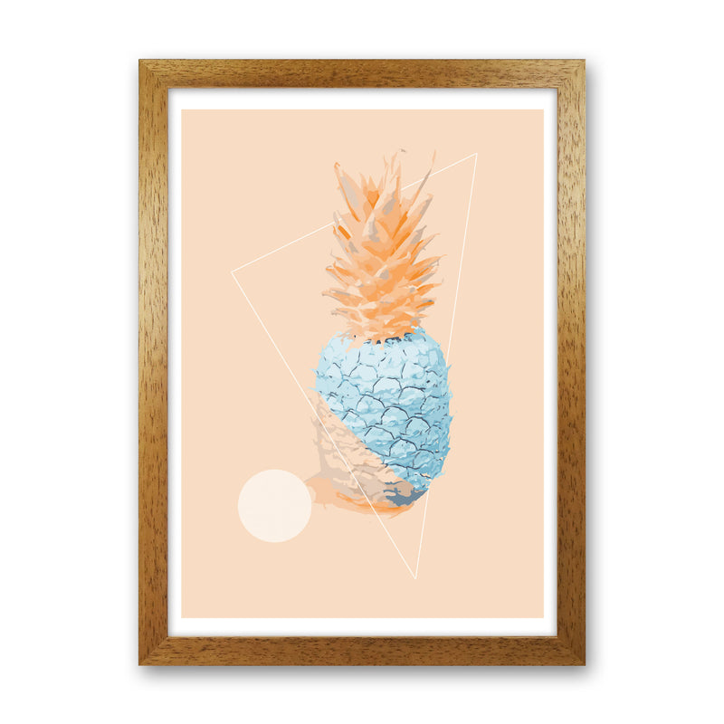 Blue And Pink Pineapple Modern Print, Framed Kitchen Wall Art Oak Grain