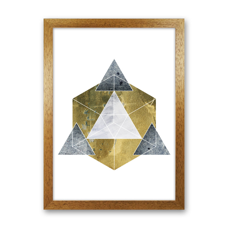 Gold Cube And Grey Geo Abstract Modern Print Oak Grain