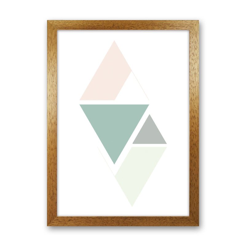 Peach, Green And Grey Abstract Triangles Modern Print Oak Grain