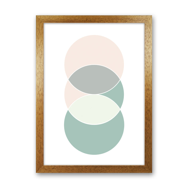 Peach, Green And Grey Abstract Circles Modern Print Oak Grain
