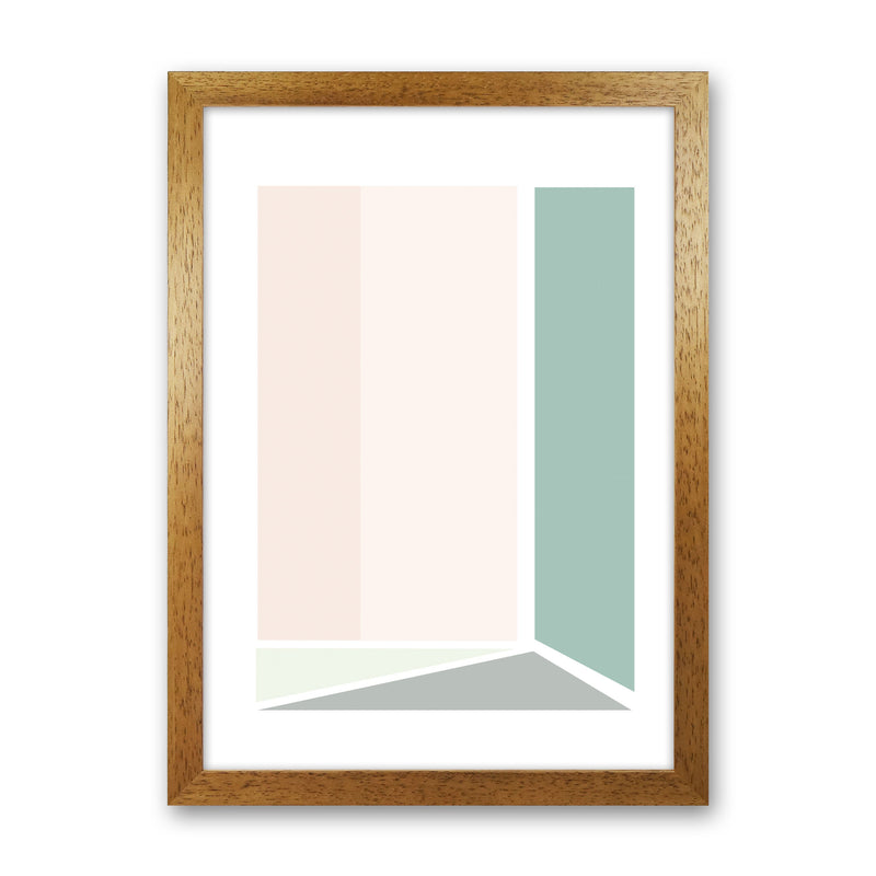 Peach, Green And Grey Abstract Rectangle Modern Print Oak Grain